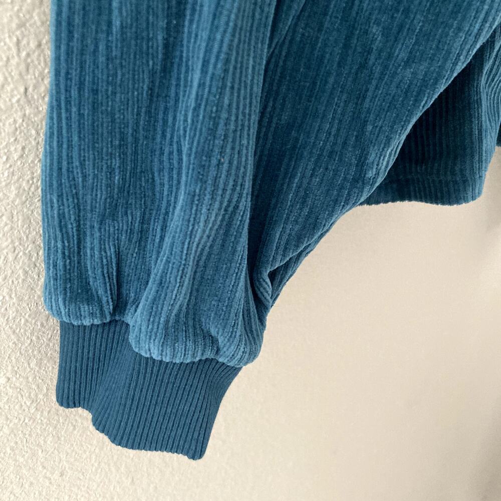 Sezane Anatole Sweatshirt Velour Corduroy Hood Teal Blue XXL - Picture 5 of 9